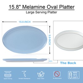 Webbylee ‌16" Melamine Oval Platter - Lightweight Durable Serving Tray for Party, Catering & Home | Dishwasher Safe, Fits Turkey/Charcuterie-Blue & Beige