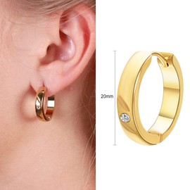 JOLCHIF 20mm Gold Chunky Hoop Earrings for Women CZ High Polishing Titanium Steel Flat Thick Earrings Jewelry