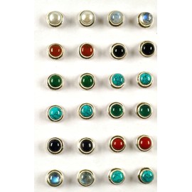 GURU SHOP Purple Indian Silver Round Stud Earrings, Sterling Silver