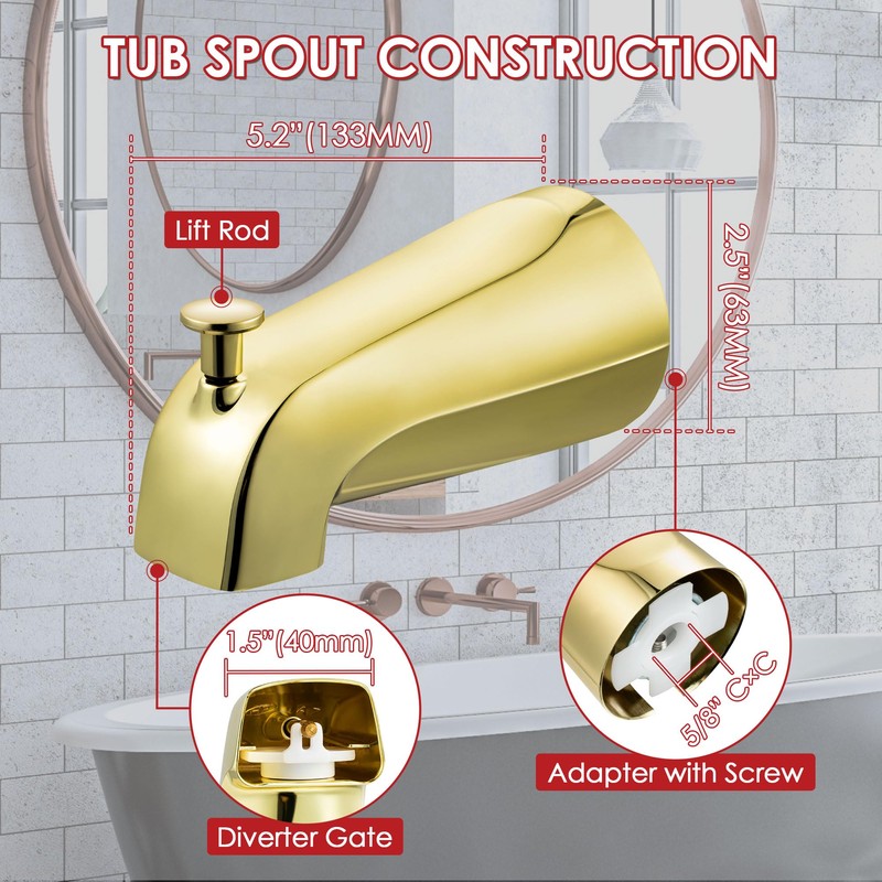 Enhon 1 Pack Slip on Tub Spout with Diverter Polished
