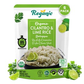 Regganic Cilantro Lime Rice - 90 Seconds - Organic, Long Grain White Rice, Vegan & Gluten Free | Ready to Eat Meals | BPA-Free | Microwavable Food, Easy Dinner, Side Dish | 8.8 Ounce (Pack of 6)