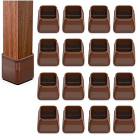 16pcs Square Chair Leg Floor Protectors, Felt Pads Chair Leg Protectors for Hardwood Floors, Silicone Chair Leg Cups Covers Felt Pads, Prevents Scratches & Reduce Noise, Brown, X-Small