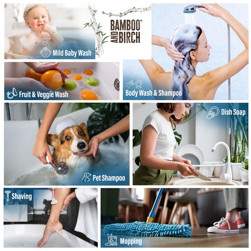 BAMBOO AND BIRCH Pure Castile Soap Liquid, Certified Palm Oil