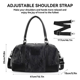 Flintronic Travel Duffel Bag, 20 L Gym Bag Women, Cabin Bag with Trolley Sleeve, Weekend Bags, Carry on Bag, with Wet Compartment and Removable Strap, for Sport Travel Shopping, Black