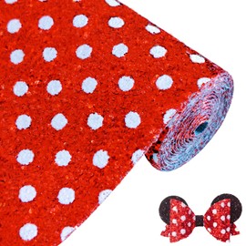 Greatdiy Sparkly Red with White Polka Dot Chunky Glitter Fabric Roll 12 x 52 inch Shiny Christmas Faux Leather for Bows Crafts Earrings (17080#5)