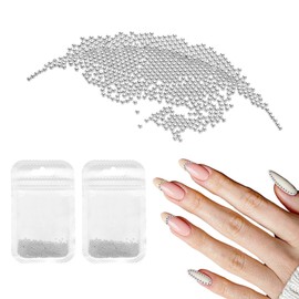 HARFINGTON 2pcs Nail Art Beads 0.05" (1.2mm) Mini Metal 3D Caviar Nails Beads Ball Bubble Bead with Bags for Nail Art DIY Craft Decoration, White