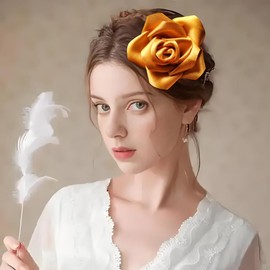 Dainty Flower Hairpins Hair Clip for Women Organza Stain Fabric Floral Brooches and Pins Lightweight Fashion Headpieces Hair Accessories for Bridal Wedding Prom Church (Yellow)