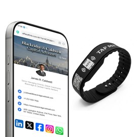 NFC Digital Business Card Wristband – Tap to Share Contact Info | QR Silicone Bracelet | No App Required | Lifetime Access & Analytics | Waterproof Smart Networking Band