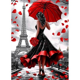 MAXBYE DIY 5D Diamond Painting Arts Kits for Adults, Woman Diamond Art Kits Full Drill Red Umbrella Crystal Pictures Arts Crafts Diamond Cross Stitch Painting Home Wall Decor Gift 30x40 cm