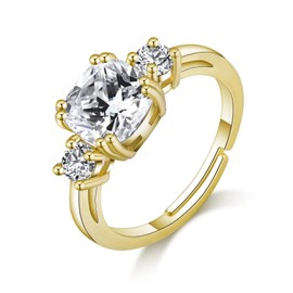 Philip Jones Gold Plated Adjustable Three Stone Ring Created with Zircondia® Crystals
