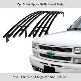 APS Compatible with 1999-2002 Chevy Silverado 1500 & 00-06 Suburban Tahoe Main Upper Stainless Steel Black 8X6 Horizontal Billet Grille Insert S18-J86058C