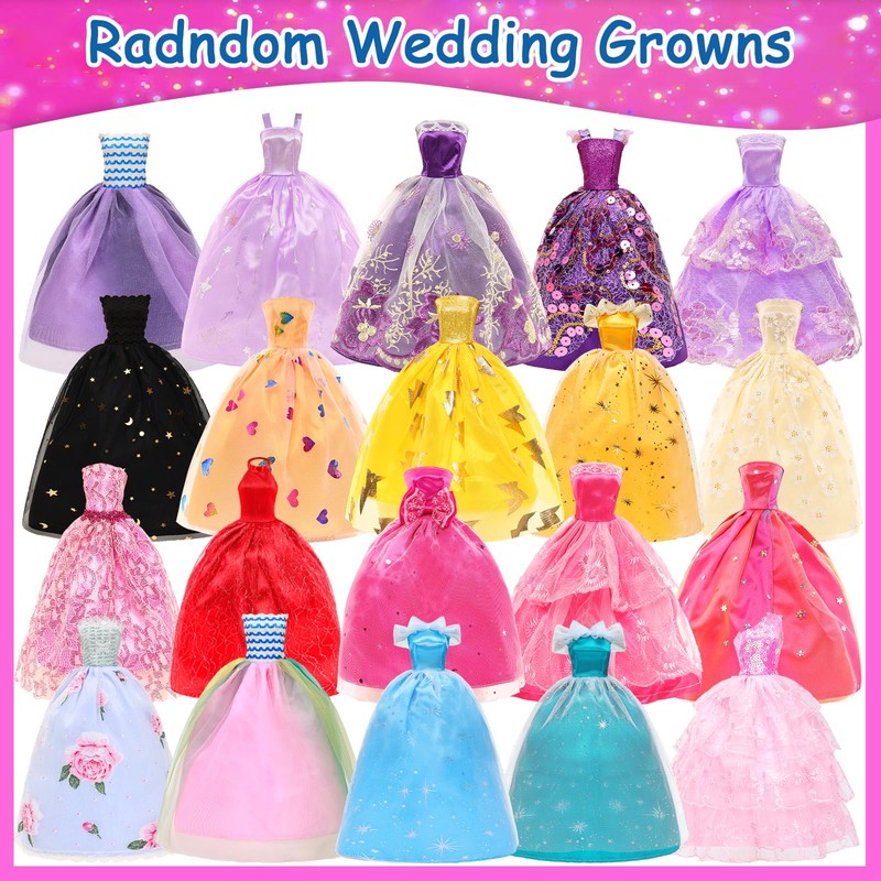 BARWA 10 Pcs Doll Dresses with 17 Accessories Handmade Doll