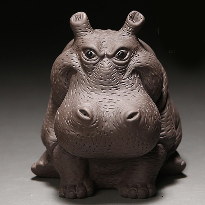 Yosoo Handcrafted Hippo Figurine, Clay Ceramic Tea Pet Sculpture, Symbolizes