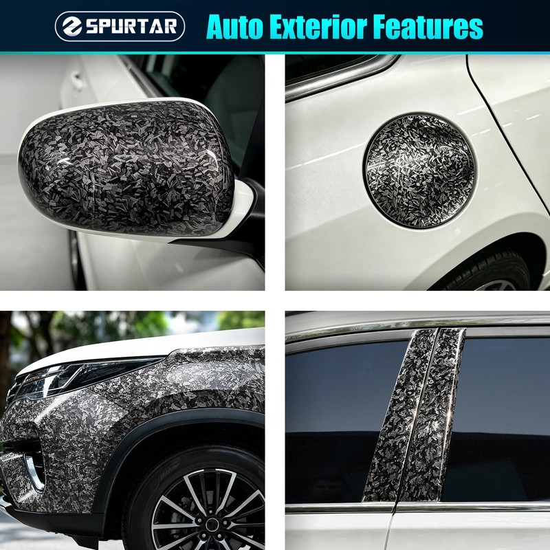 Gloss Forged Carbon Fiber Vinyl Wrap for Cars Black, 1ft