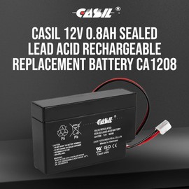 Casil 12V 0.8Ah AGM Sealed Lead Acid Deep Cycle Rechargeable Battery for CP1208 DJW12-0.8 LP12-0.8 NP0.8-12 PS-1208 SLA1000 UB1208 TP12-0.8 SP12-0.8-WL