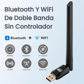 Adaptador WiFi USB de 650 Mbps, Benanei Antena WiFi para PC de Doble Banda 2.4Ghz/5Ghz de Alta Ganancia 5dBi, Adaptador de Red Inalámbrico Bluetooth 5.0 para Windows XP/Vista/7/8/10/11, Mac 10.9-10.15