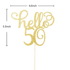Hello 50 Cake Topper- 50th Birthday / Wedding Anniversary Party Sign Decorations