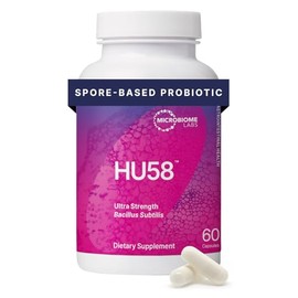 Microbiome Labs HU58 - Suplemento probiótico de Bacillus subtilis de alta potencia - Probióticos para la salud digestiva y el apoyo inmunológico - 100% de supervivencia - 10 mil millones de CFU, estable (60 cápsulas)