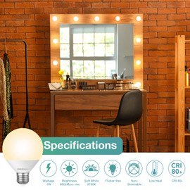 DEGNJU LED Vanity Light Bulbs, 60W Equivalent, Bathroom Light Bulbs 2700K Soft White, 800 Lumens, G25 Globe Bulb for Makeup Mirror, Round Shape, 7W, 120V, Non-Dimmable, 12 Pack
