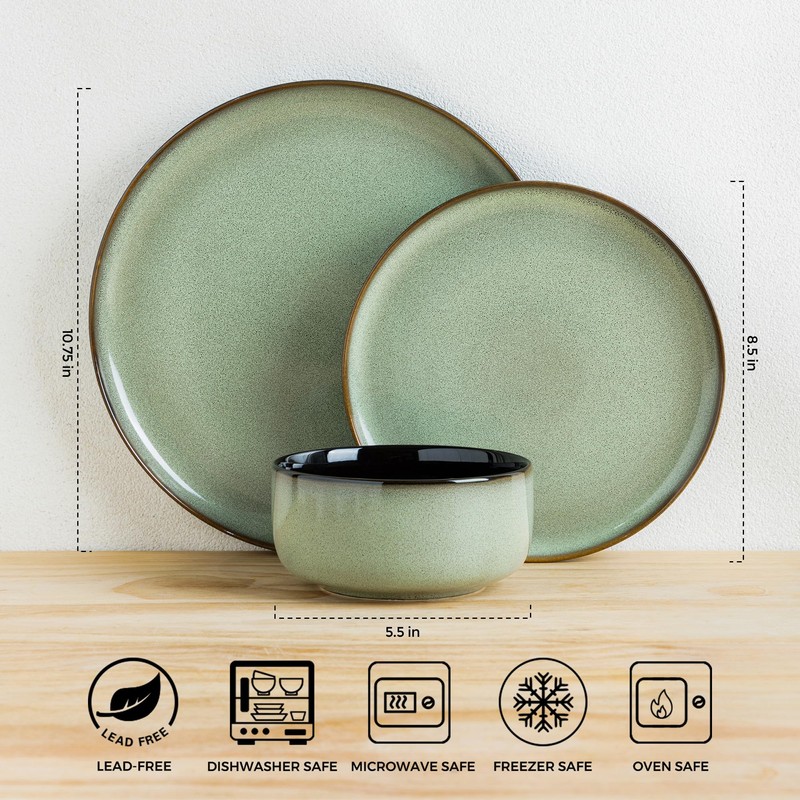 LERATIO Ceramic Dinnerware Sets for 4,12 Pieces Poreclain Plates and