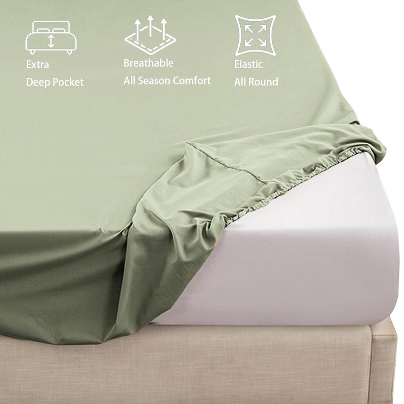 Soifox King Size Fitted Sheet Sage Green - Bed Sheets
