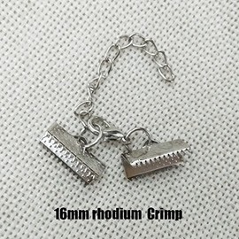 10 Set Ribbon Clamp Crimp Ends Beads Flat Cover With Lobster Claw Swivel Clasps Extension Chain Jump Rings Cords End Caps String Leather Clip Foldover Necklace Bracelet Connectors (Rhodium Crimp 16mm)