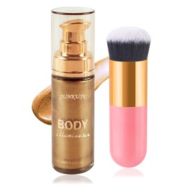 Body Shimmer Oil,Shine Glitter Body Luminizer Glow,Long Lasting Bronze Face Brighten Glow Liquid Illuminator Highlighter,Lightweight Smooth Body Glitter Oil with Makeup Brush