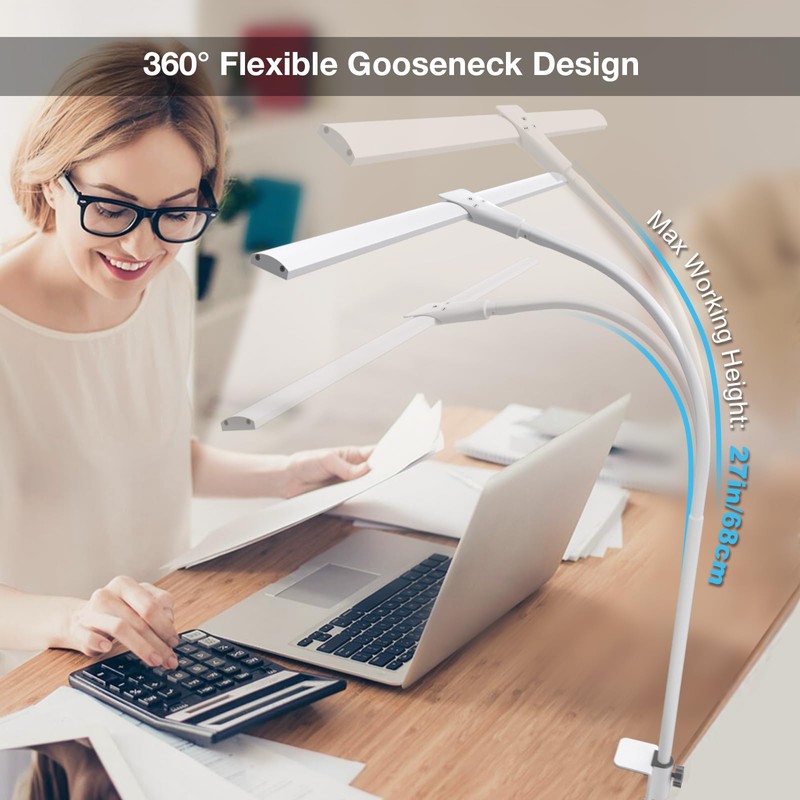 Hensam LED Desk Lamp with Clamp, Double Head Desk Light