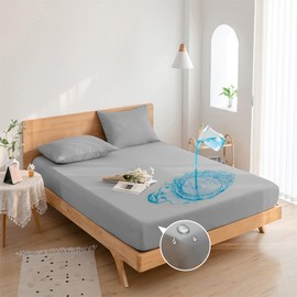 Vallein Waterproof Sheets, 100% Cotton, Side Waterproof, Single Box, Fully Waterproof, Fitted Sheet, Double, Semi-Double, Queen, King, Bedwetting Sheet, Waterproof, Adult, Baby, Nursery, Pets, Dust Mites, Washable (Single, Dark Gray, 100*200)