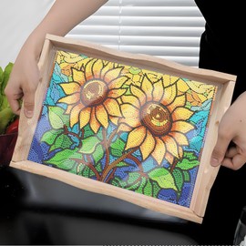 ARTopet DIY Diamond Tray Diamond Art Painting Sunflower Creative Design Handmade Wooden Tray Mosaic Making Kits by Number Kits Diamond Art for Coffee Living Room Home Organizer