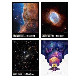 Artery8 Pack of 4 NASA James Webb Space Telescope Images Cosmic Cliffs Carina Nebula Southern Ring Nebula Deep Field Unframed A4 Wall Art Living Room Prints Set