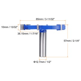HARFINGTON T Slot Cutter Rabbet Router Bit 1/2" Shank 3-11/32" (85mm) x 13/32" (10mm) 6 Wing Carbide Slotting Cutter Rabbeting Slab Flattening Router Bits for Wood