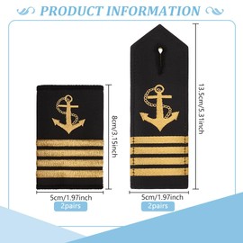 WEBEEDY 4 Pairs 2 Styles Epaulettes Curved Trim Flaps Gold Anchor Epaulettes Badges Epaulettes Hard Board Captain Maat Marine Fleet Admiral Uniform Four Bars Gold Stripes, Black, Gold