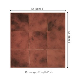 Peel and Stick Backsplash Tiles, 10 Sheets Red Orange Safi Faux Spanish Handmade Glossy Square Tile for Kitchen RV Accent Wall Tile (12" × 12")