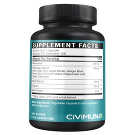 CIVIMUNA Wormwood Extract Capsules -120 Capsules - 4 Months Supply with Black Walnut Leaves, Quassia
