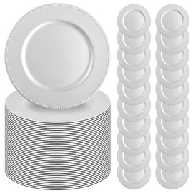 Lumaycens 50 Pcs Silver Charger Plates 13" Round Charger Plates Bulk Beaded Charger for Dinner Plate Decorative Silver Plastic Charger Plate for Wedding Party Event Baby Bridal Shower