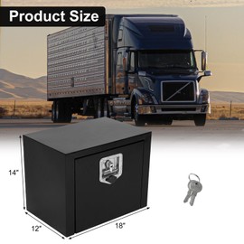 PRFFWK 18 Inch Painted Underbody Truck Tool Box Steel Storage Tool Box For Truck Under Bed Pickup RV Trailer,Waterproof Black Steel Box with Lock and Keys-18 x 12 x 14 inch