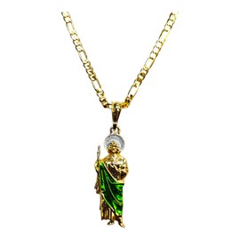 IMPRESSIVE Saint Jude Tadeo Necklace 20" Figaro Chain 14K Gold Plated Cadena de San Judas Tadeo Medalla de San Judas Oro Laminado Para Hombre Mujer