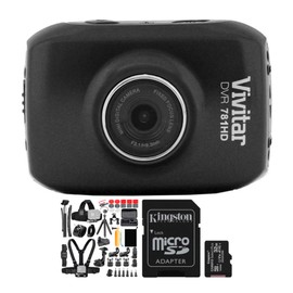 Vivitar DVR781HD HD Action Cam with LCD Rear Screen and Waterproof Case (Black) Bundle with 50-In-1 Action Camera Accessory Kit (Compatible with GoPro) and 32GB MicroSD Card Bundle (3 Items)
