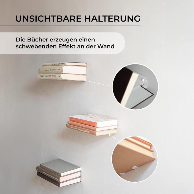MILUKA Invisible Bookcase Wall | Set of 3 Wall Shelves