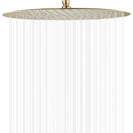 GGStudy High Pressure Round Shower Head 12 Inches Large Stainless Steel Shower Heads Ultra Thin Rainfall Bath Shower 1/2 Connection Brushed Gold Shower Head