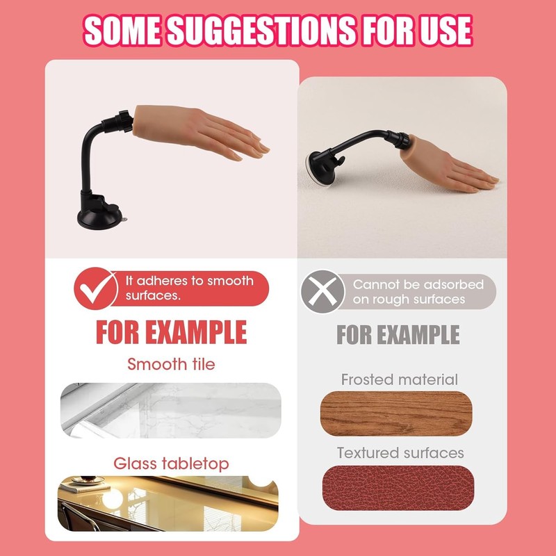 Practice Hand for Acrylic Nails with Stand Bracket, Silicone Fake