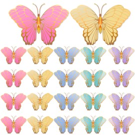 Wettarn 20 Pcs Butterfly Centerpieces for Tables Butterfly Party Decorations 3D Golden Table Toppers Centerpiece for Girl Party Birthday Baby Shower(10 x 7 In,Mix Color)