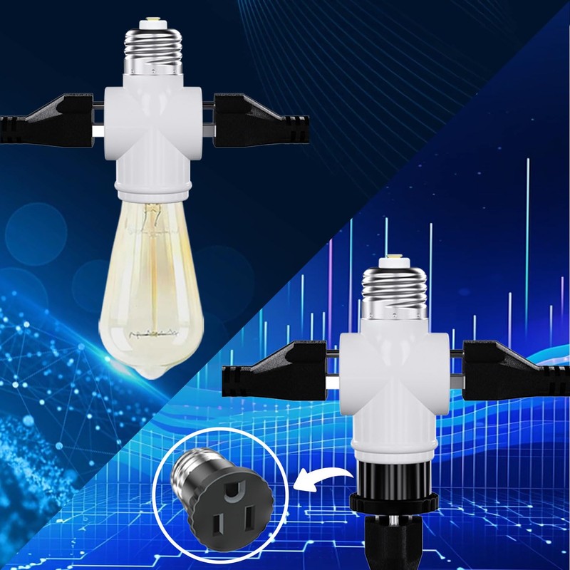 Light Socket Adapter, Convert E26 Light Socket to 3-Prong Outlet
