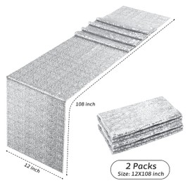 2 Pack Sequin Table Runner Silver, 12 x 108 inch Glitter Silver Table Runner for Rectangle Table for Birthday, Wedding, Banquet, Holiday Party Decorations & Baby Shower