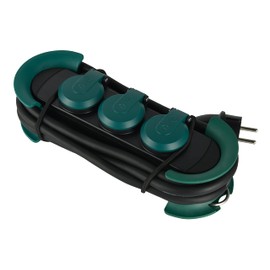 Electraline 30924 Waterproof Professional Power Strip with Retractable 3 Sockets with Cap 16 A French Rubber Cable H07RN-F 3G1.5 mm² Length 3 m IP44 Green