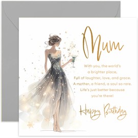 Beautiful Birthday Cards for Mum - Heartfelt Poem Words for Her - Stylish and Glamorous Birthday Gifts for Women - Stars