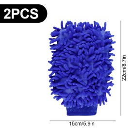 Thyonta Car Wash Mitt 2PCS Washing Cleaning Microfibre Gloves Reusable Drying Towel Sponge Mitt Cloth for Car Cleaning (Blue)