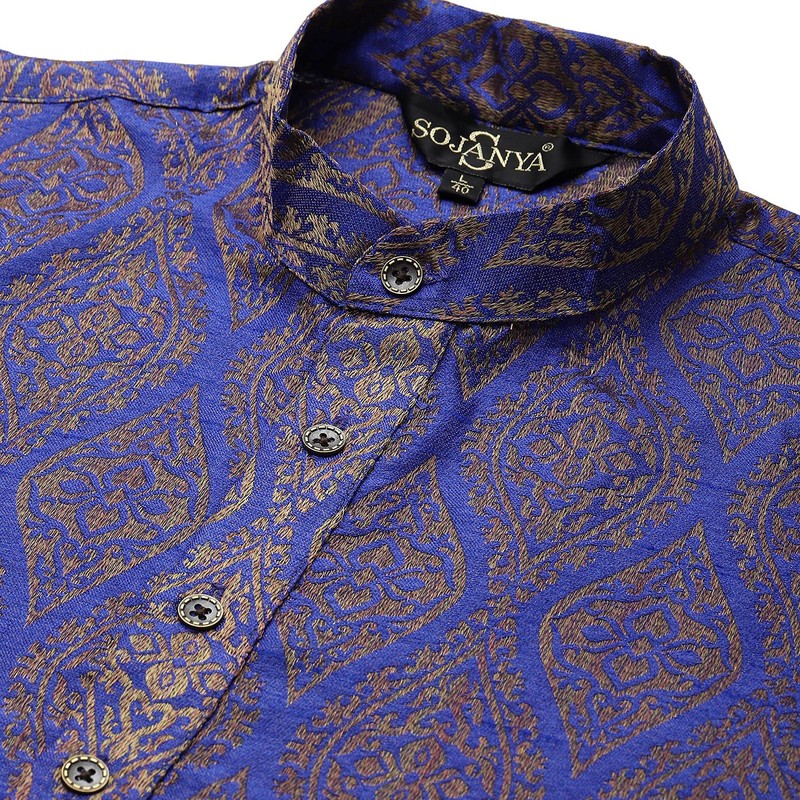 Sojanya (Since 1958, Jacquard Silk Kurta para hombre, azul y