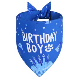 Agroon Birthday Dog Boy Bandana Blue Small 1PCS, Durable Triangle Reversible Scarf Bibs Handkerchief for Puppy Pet